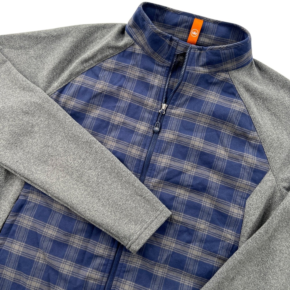 Peter Millar Merge Elite Performance Flannel Hybrid Jacket Men M Blue Plaid Gray
